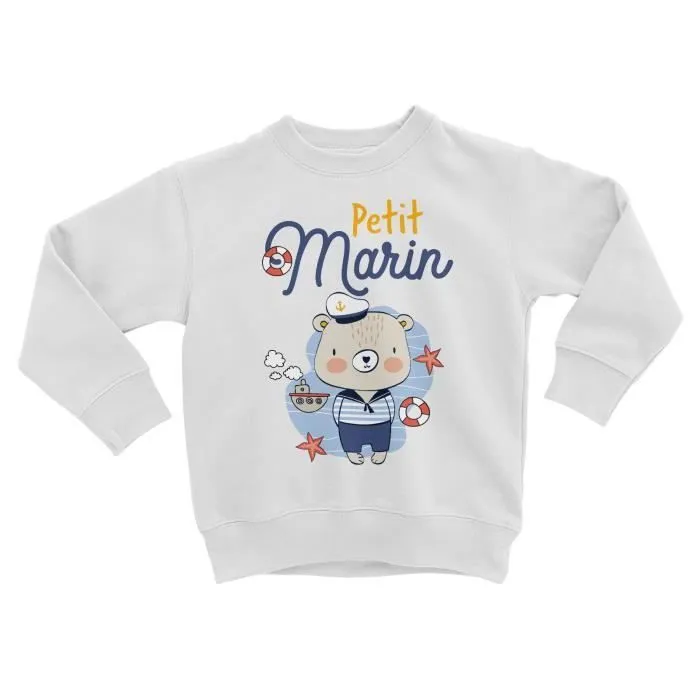Sweatshirt Enfant Petit Marin Dessin Illustration Bateau Mer-0