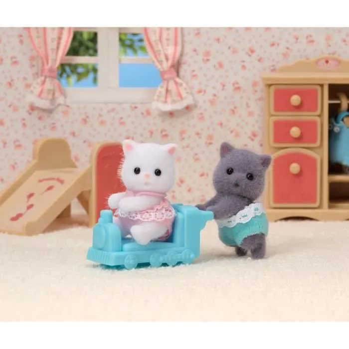 Figurines Sylvanian Families - Jumeaux chat persan avec wagon - Articulés - Multicolore-1