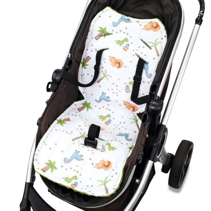 Coussin de siège de poussette 75 x 35 cm - coussin pour Réducteur siège auto pour de enfant - Minky Dinosaure Vert-0