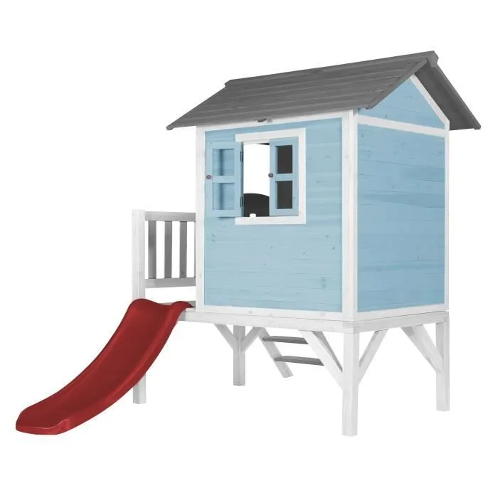 Maison de jeux en bois pour enfants avec toboggan - AXI - Lodge XL - Couleur Bleu - Age à partir de 3 ans-0