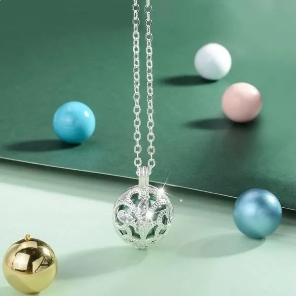 Bola de grossesse iris et papillon en cristaux boule rose * Longueur collier : 114 cm * Matière pendentif : Cuivre, plaqué argent-2
