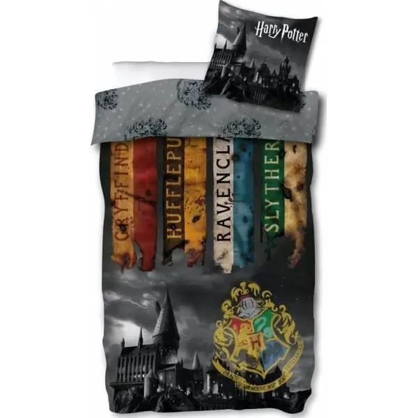 Harry Potter - Parure de couette 140x200 + taie d'oreiller + Drap Housse 90x190 Noir - HOMEROKK-0