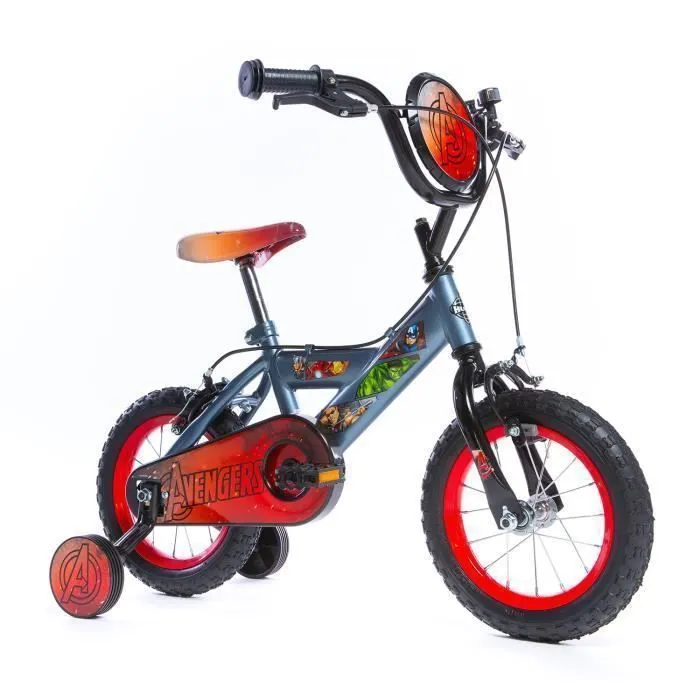 Vélo Enfant Marvel - Avengers -  Roues 12" - Age 3 à 5 ans - 2 Freins - Stabilisateurs - Gris et Rouge - Produit HUFFY-0