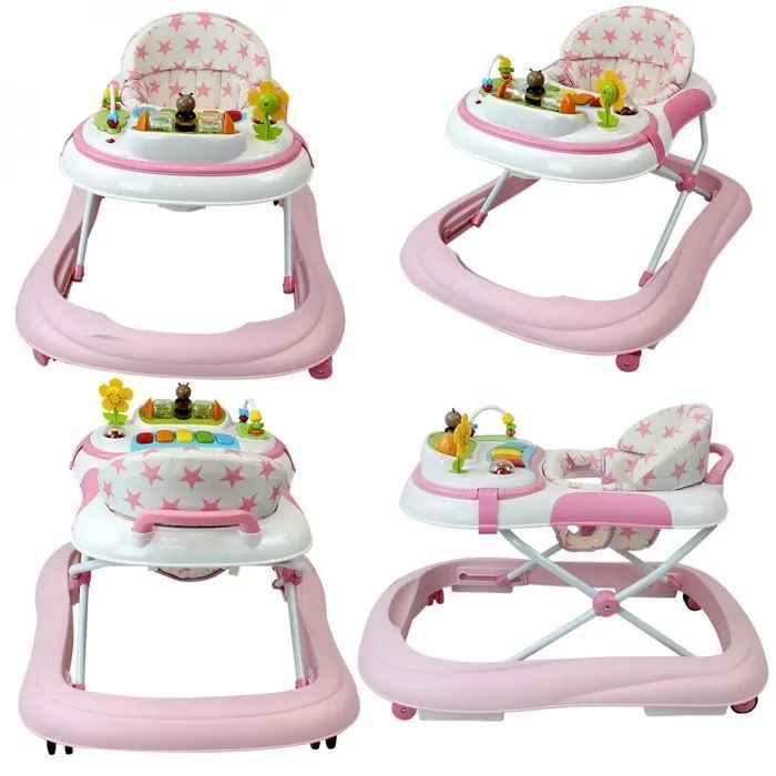 Trotteur bébé évolutif musical pliable réglable en hauteur - Rose - Monsieur Bébé-2