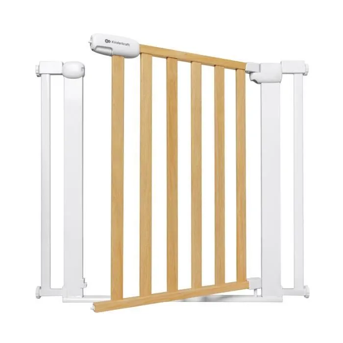 Kinderkraft Barrière de sécurité extensible LOCK & GO Blanc/ Bois-0