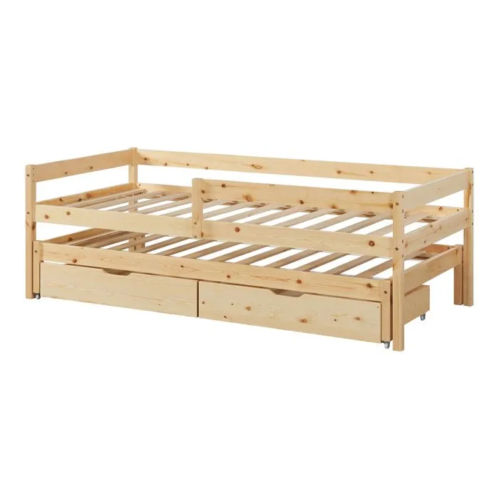 Lit gigogne pour enfant Sonkajärvi avec 2 tiroirs bois de pin 90 x 200 cm naturel-4