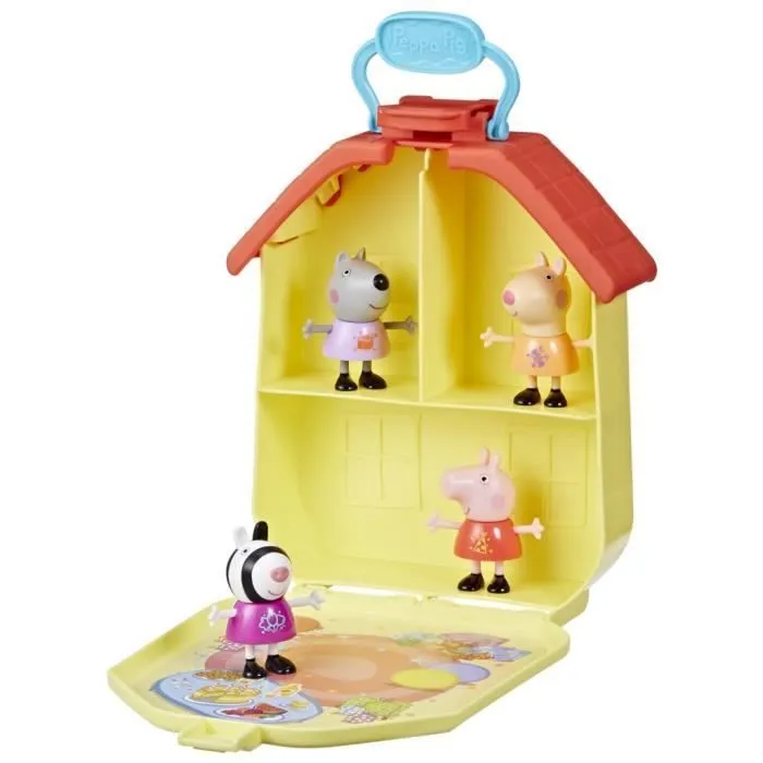 Peppa Pig, coffret La mallette de Peppa avec maison pliable, 4 figurines, jouets préscolaires, à partir de 3 ans-4