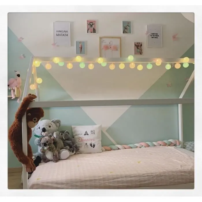Guirlande lumineuse boules coton LED USB - Télécommandée -Veilleuse bébé 2h - 4 intensités - 24 boules 2,4m - Bébé-1