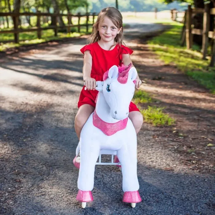 PonyCycle Modèle E Licorne Porteur à Roulettes avec Frein(Rose-Taille 3 pour 3-5 ans)Jouets à Monter Extérieur pour Enfants-E312-1