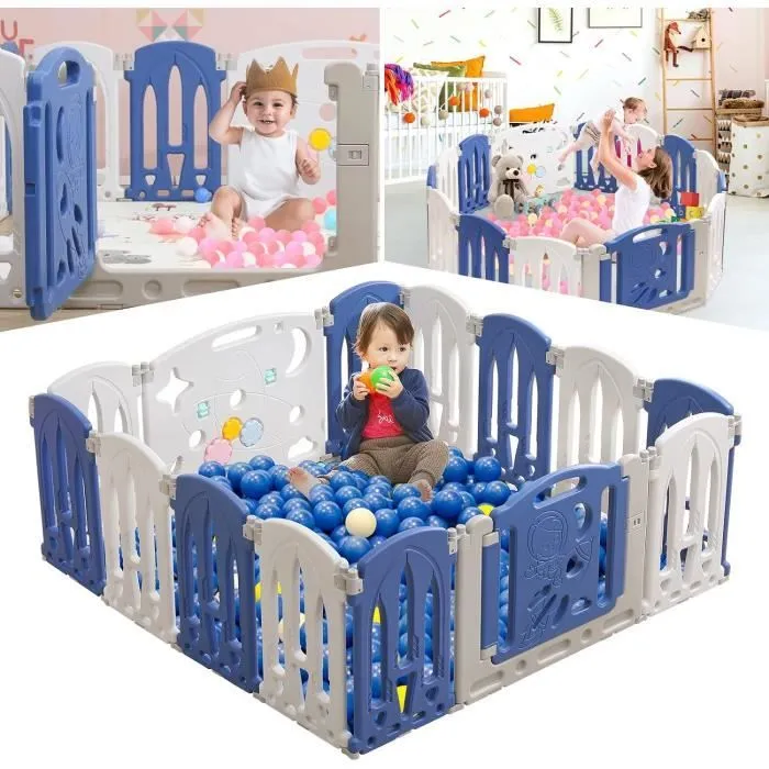 LARS360 Parc Bébé 14 Panneaux (12+2), Barrière de Sécurité Portail Parc XL, Parc Bébé en Plastique Pliable Intérieur et Extérieur-0