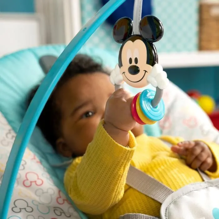 DISNEY BABY -MICKEY- Transat bébé à bascule évolutif 3-en-1 avec 3 Positions et arche avec jouets peluches Mickey amovible-5