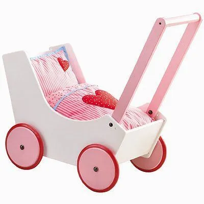 Landau Coeur en Bois - HABA - Version Française - Pour Enfant Fille de 18 mois - Garniture de lit incluse-0