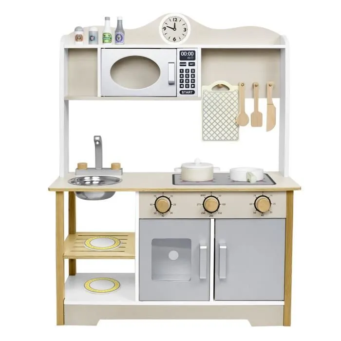 XMTECH Cuisine Enfant en bois, 65x24x85cm Ensemble de Cuisine Enfant Jeu d'imitation avec Accessoires, Jeu De Cuisine Creative-2