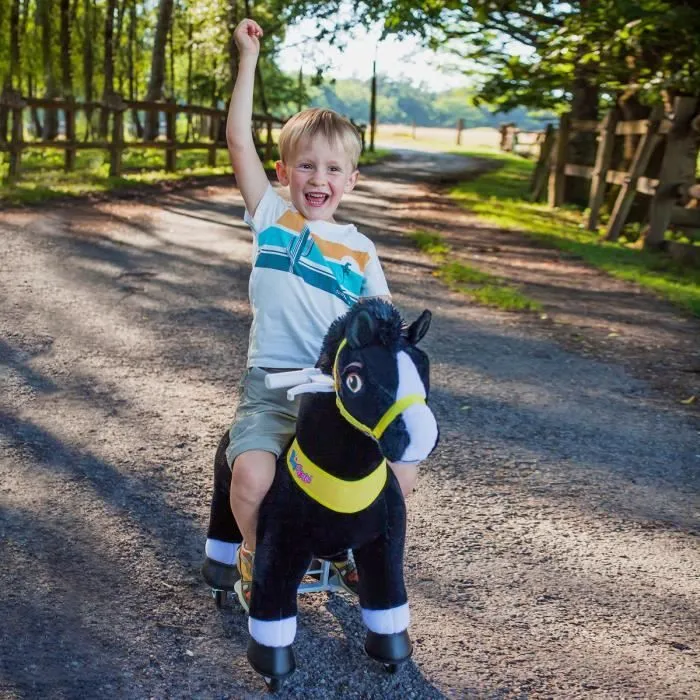 PonyCycle - Jouet Cheval à Monter pour Enfant - Modèle E - Taille 3 - Roulette Peluche - Noir-1