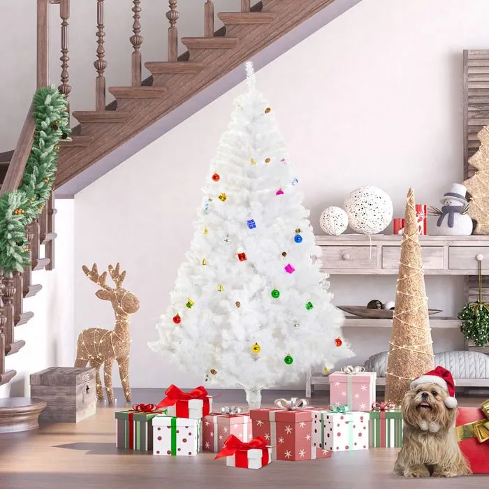 HOMCOM Sapin Arbre de Noël Artificiel Blanc 180 cm 930 Branches avec Nombreux Accessoires variés-2