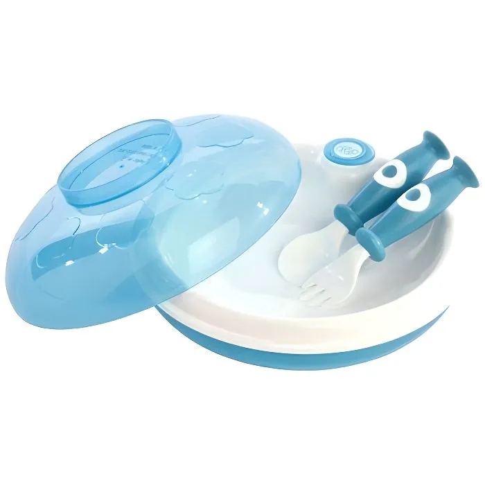 Assiette et couverts dBb Remond - Garde au chaud - Turquoise - Dès 4 mois-0