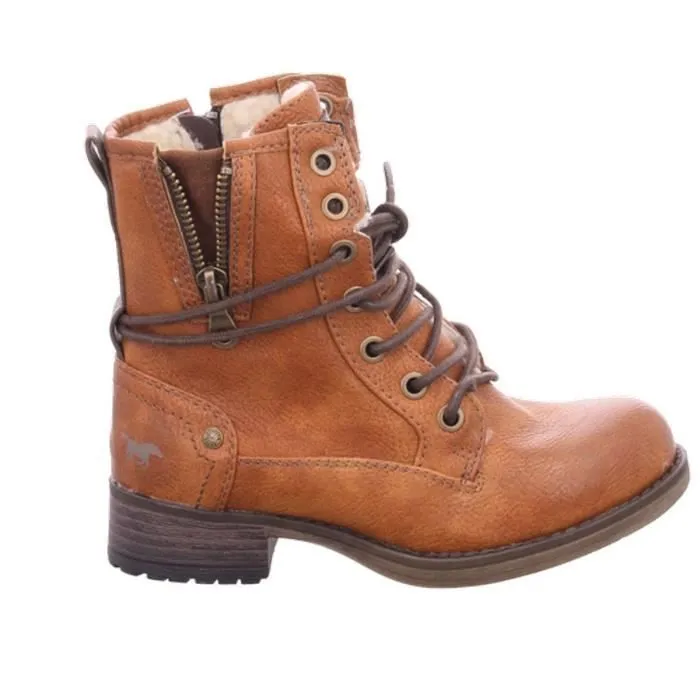 Bottines - Mustang - 5026-619 - Fausse fourrure - Fermeture à lacets - Marron-1