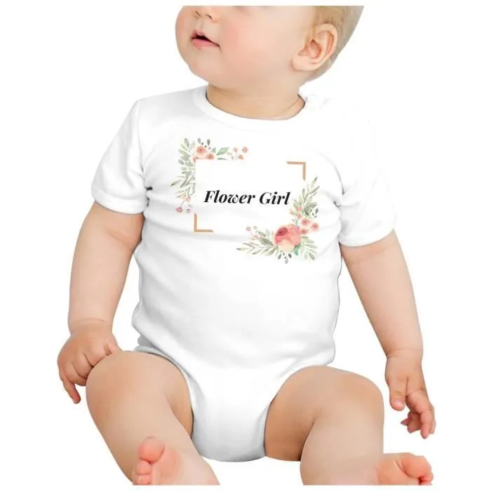 Body Bébé Manche Courte Blanc Flower Girl Mariage Fiancée Cadre Floral-1