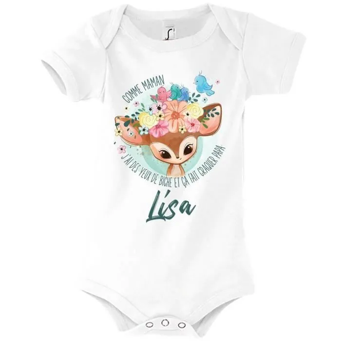Body bébé fille - Lisa - Comme Maman yeux de biche - Blanc-0