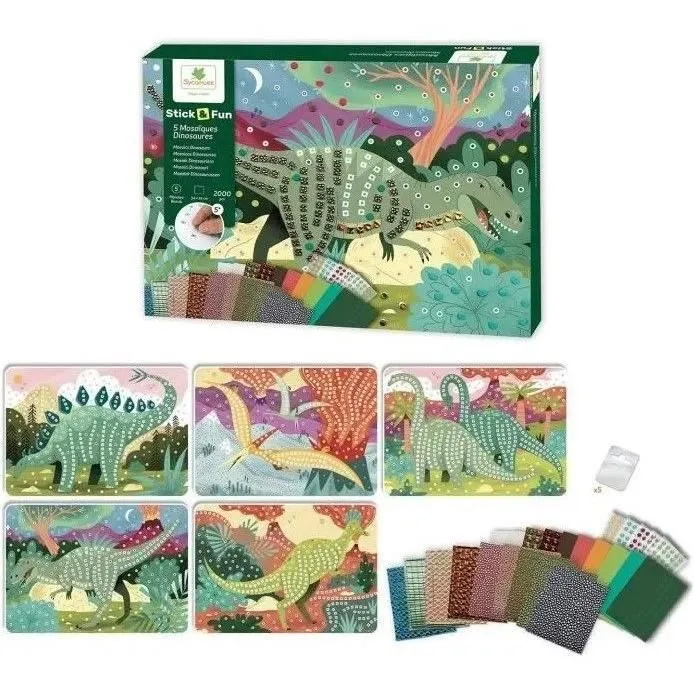 Kit de mosaïque dinosaures - Sycomore - 5 tableaux - Plus de 2000 mousses autocollantes et joyaux