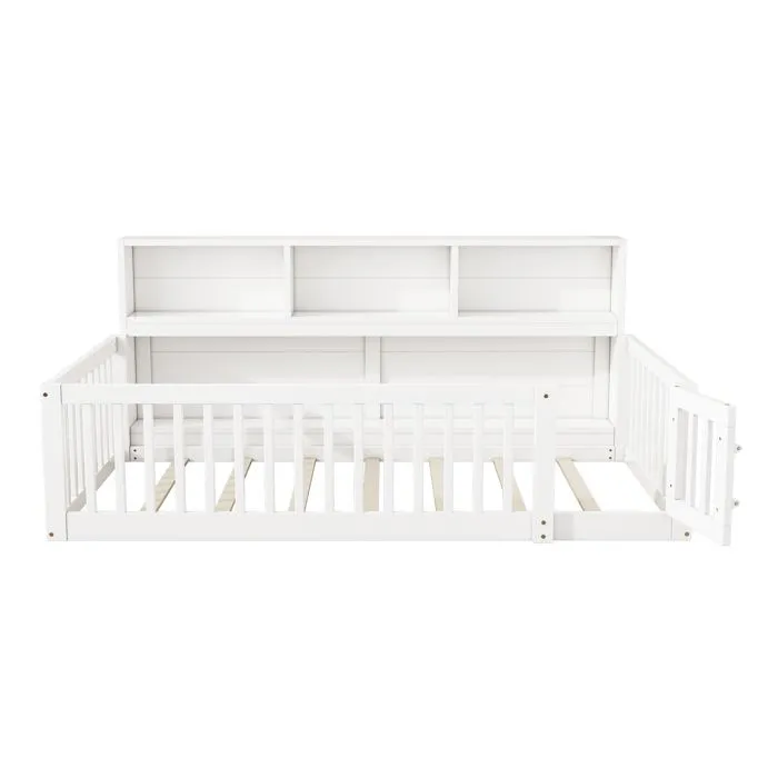 Lit enfant - Blanc - 90x200cm - Avec rangement - Sommier à lattes - Sécurisé-3