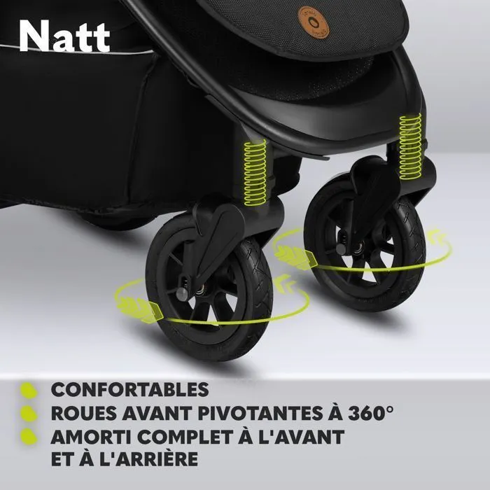 Poussette canne compacte LIONELO Natt - Jusqu'à 22 Kg - Légère & pliable - Roues gonflables - Noir-4