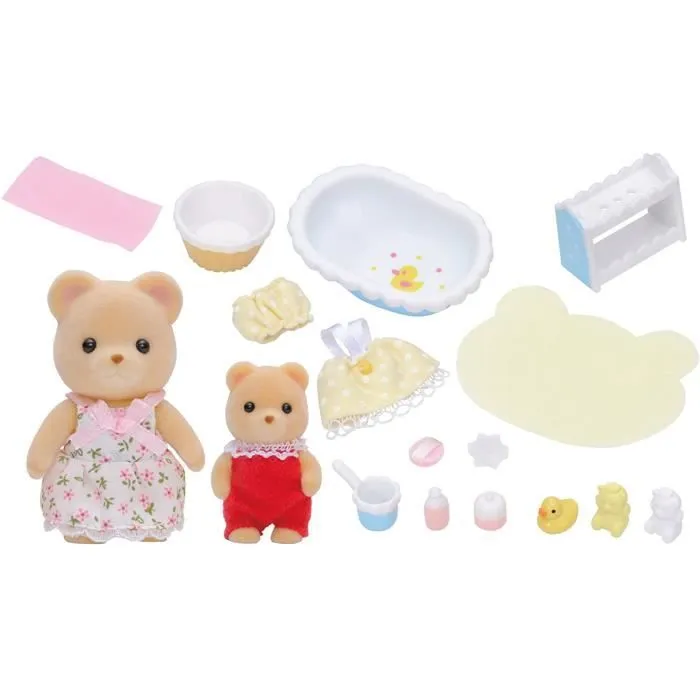 Sylvanian Families - Bébé Bain Temps - Modèle 5092 - Accessoires de bain pour bébé ours - Jaune et Blanc-1