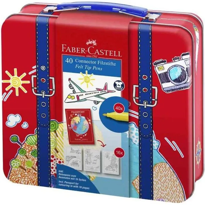 Feutre - FABER-CASTELL - CONNECTOR PEN - Mallette de voyage de 40 - Couleurs lumineuses - Lavable sur textile-0