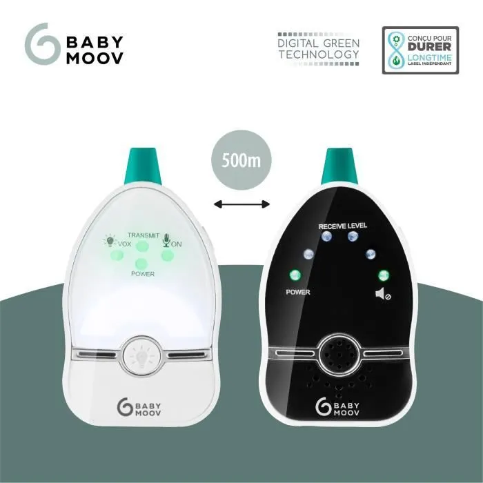 Babymoov Babyphone Audio Easy Care, Faible Emission d'Ondes & Economie d'énergie, Labellisé Long Time, Portée 500m-2