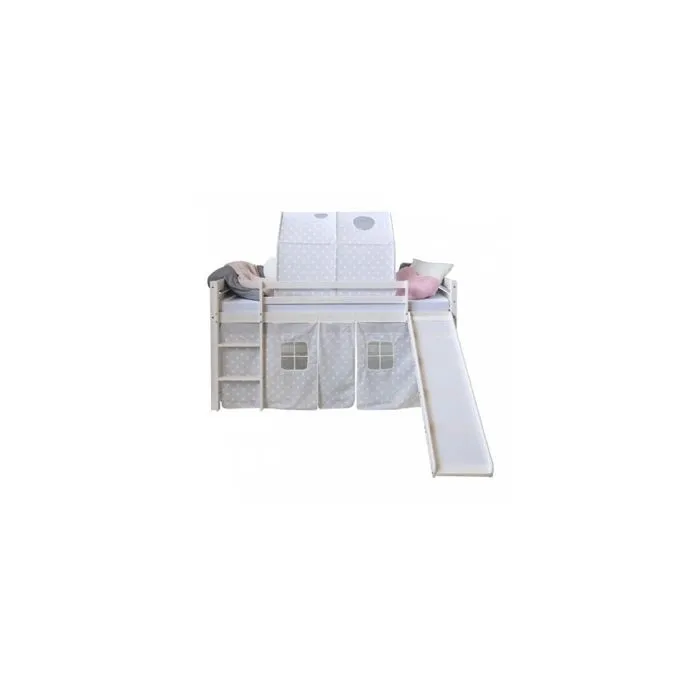Lit mezzanine 90x200 avec toboggan - HOMESTYLE4U - Gris - Bois massif - A lattes - Enfant-0