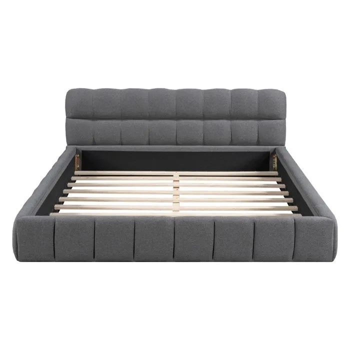 MODERNLUXE Lit rembourré 140x190 cm, lit pour jeunes, avec dossier souple, avec bordure rembourrée, lin, gris-2