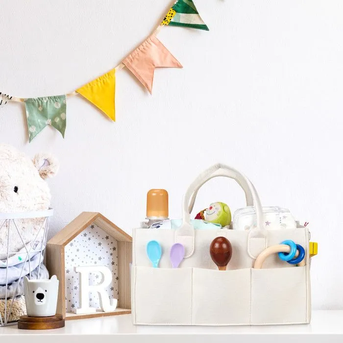 Relaxdays Rangement couches, 11 compartiments, panier langer portable, organiseur chambre bébé, corbeille, beige-1