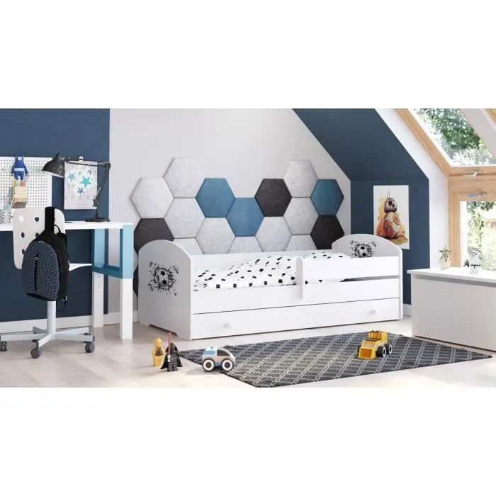Lit enfant "football" avec tiroir, matelas et barrière de protection taille 160x80-1