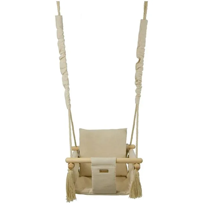 Balançoire en bois - Confortable - 10 mois et plus - Coton - Décoration chambre enfant - 20 kg max-0