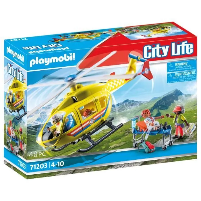 PLAYMOBIL 71203 Hélicoptère de secours, Figurine, City Action Les Secouristes-0