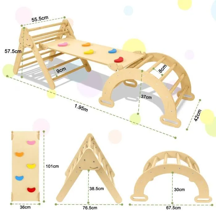 LZQ Triangle d'escalade 3 en 1 & échelle & toboggan pour enfants,Echelle d'escalade Montessori-Toboggan en bois Indoor-1