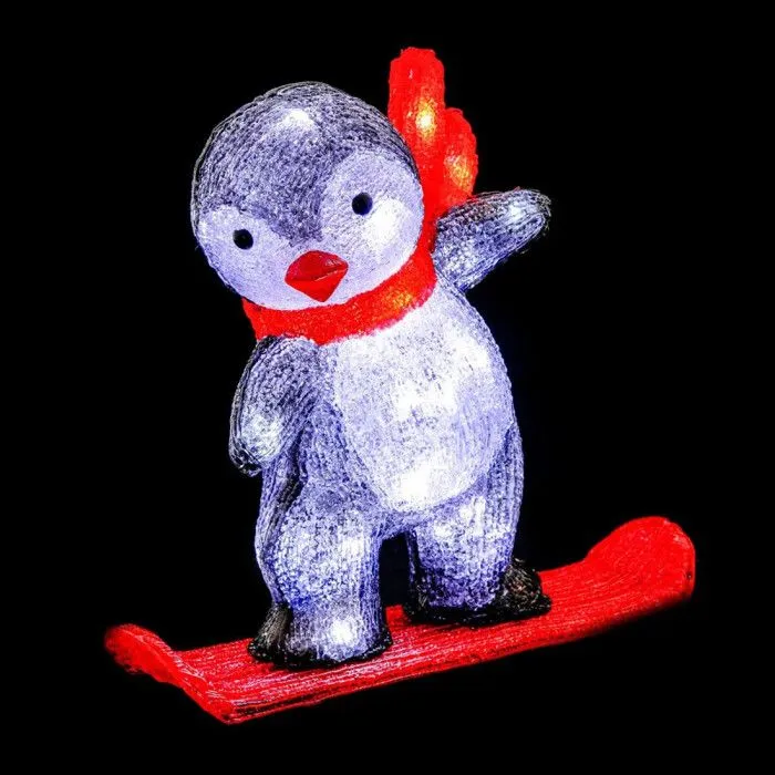 Pingouin lumineux 40 LED extérieur sur son snowboard-1