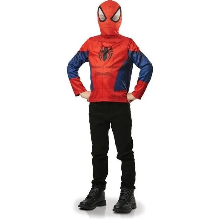 Déguisement Spiderman Enfant - Haut à Manches Longues et Cagoule Rouge - Licence Officielle Marvel-0