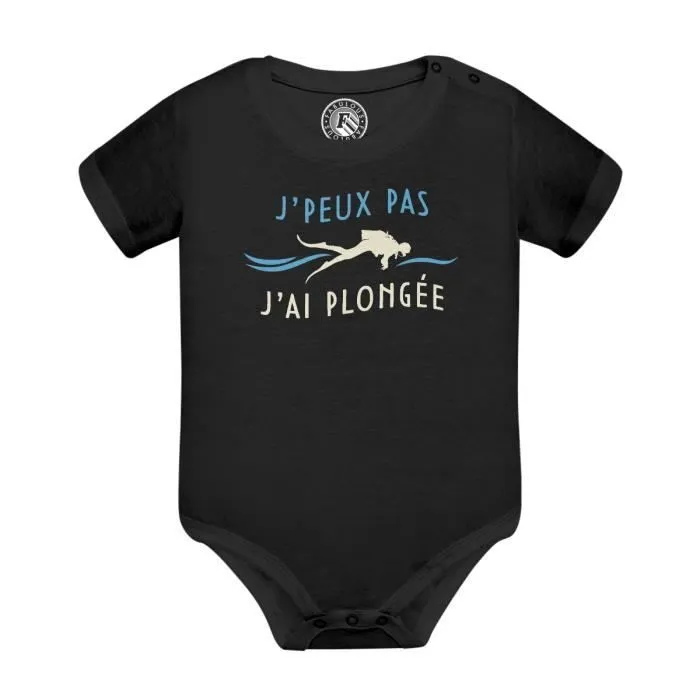 Body Bébé Manche Courte Noir J'Peux Pas J'ai Plongée sous Marine Mer Océans-0