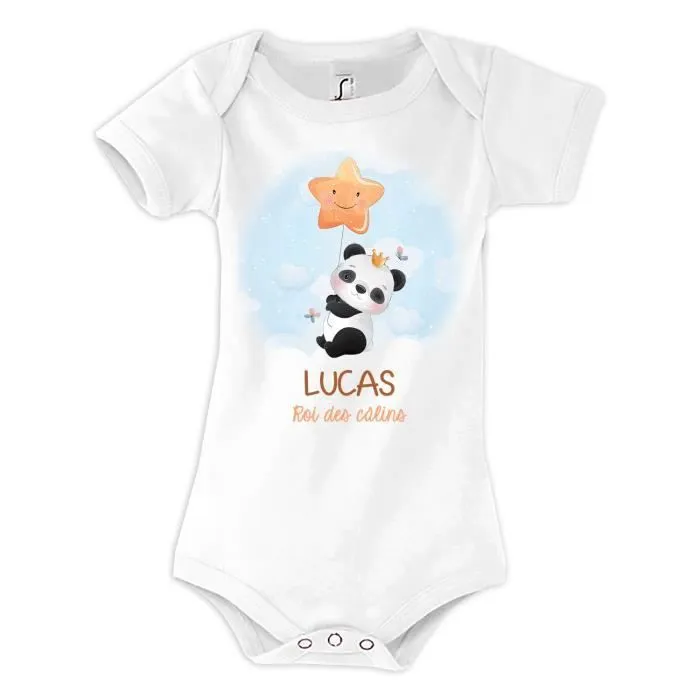 Body bébé Panda Roi des Câlins - Lucas - Blanc - Qualité premium - Label Oeko-Tex-0