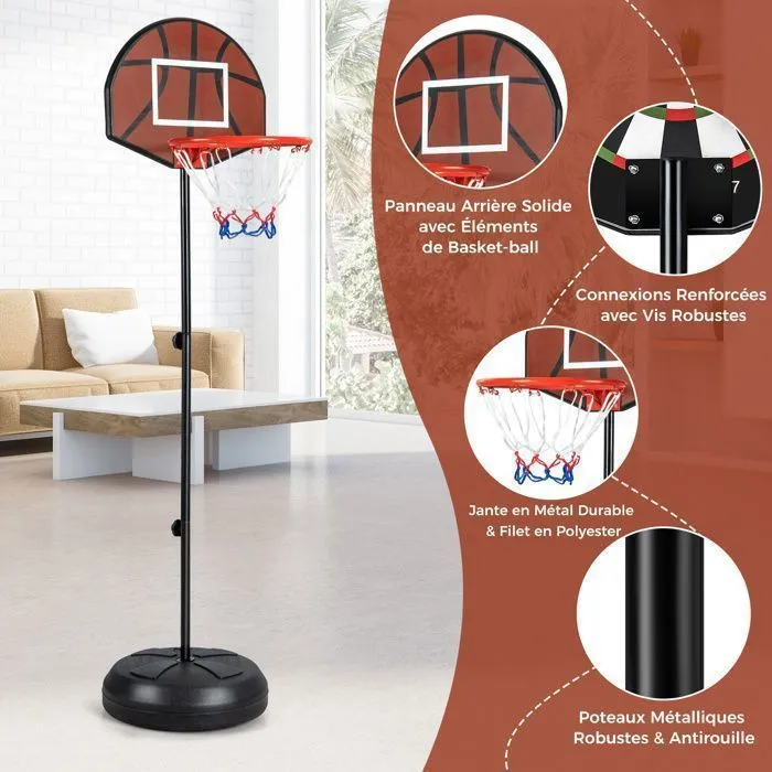 Panier de Basket-Ball sur Pied COSTWAY-2 en 1 Cible de Fléchettes-Hauteur Réglable 130-180cm-Panneau Double Face-Base Remplissable-4