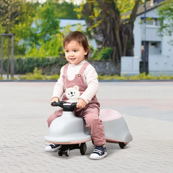 Porteur Enfant - HOMCOM - Voiture dandineuse - 4 Roues PU Lumineuses LED - métal PP Gris Rose-1